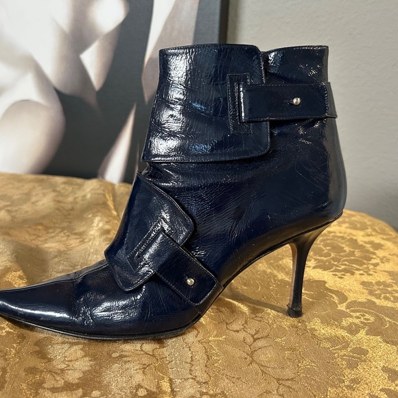 Jimmy Choo Dark Blue Leather Ankle Boots Size 9 - Picture 4 of 7